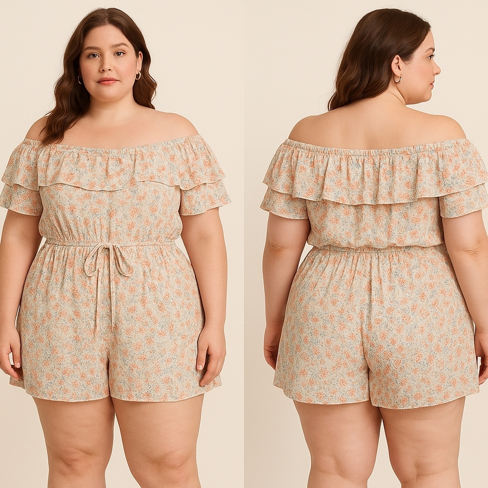 FSL Apparel Off-Shoulder Floral Romper – Size XL Soft Girl
